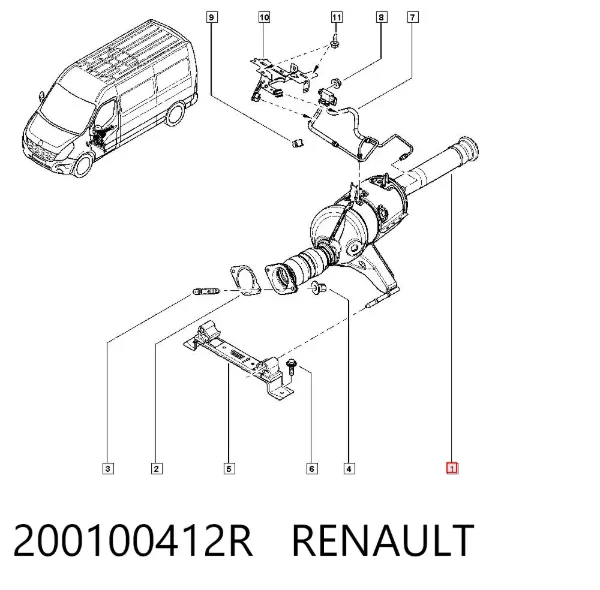 Tubo de admisión del silenciador de escape delantero 200100412R Renault (RVI)