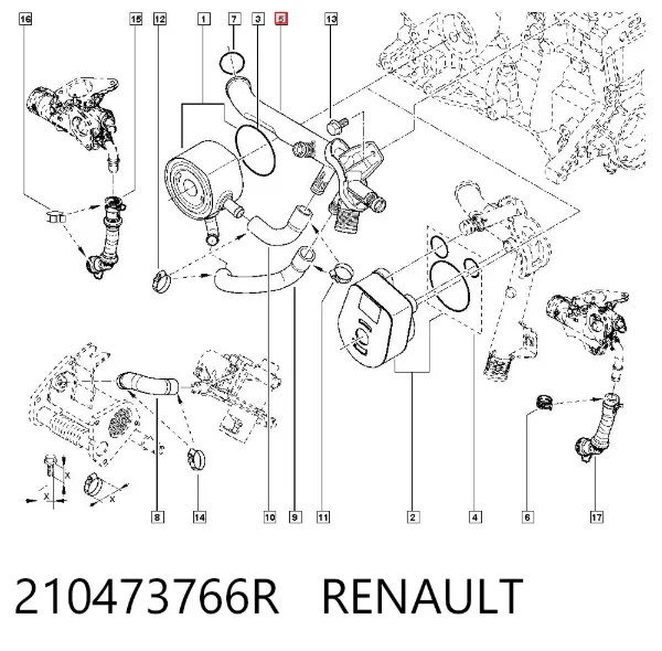 Brida del sistema de refrigeración (triple unión) 210473766R Renault (RVI)