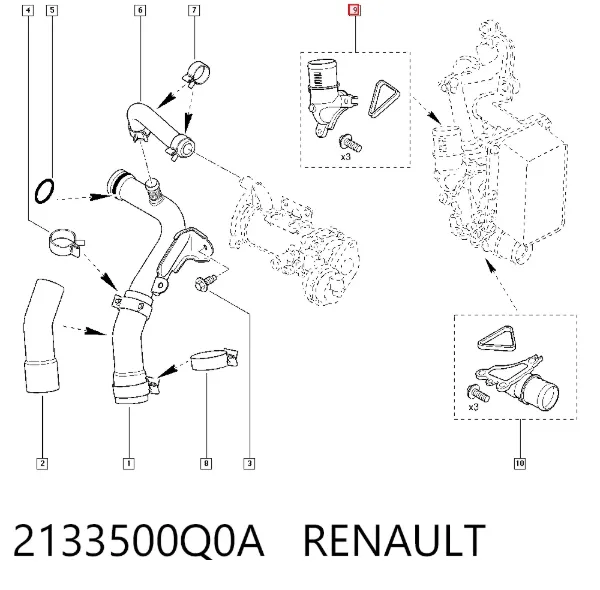 Brida del sistema de refrigeración (triple unión) 2133500Q0A Renault (RVI)