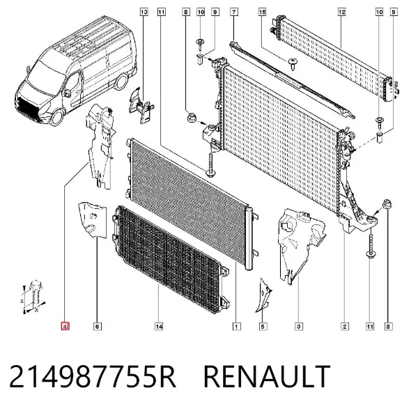 Deflector de aire del radiador derecho 214987755R Renault (RVI)
