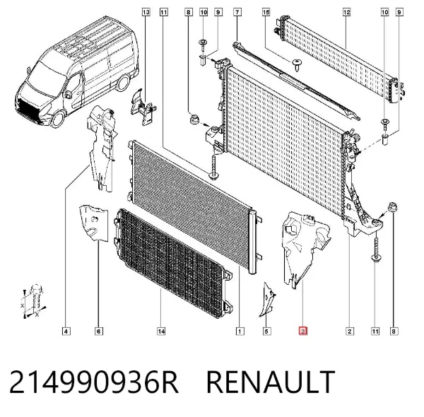 Deflector de aire del radiador izquierdo 214990936R Renault (RVI)