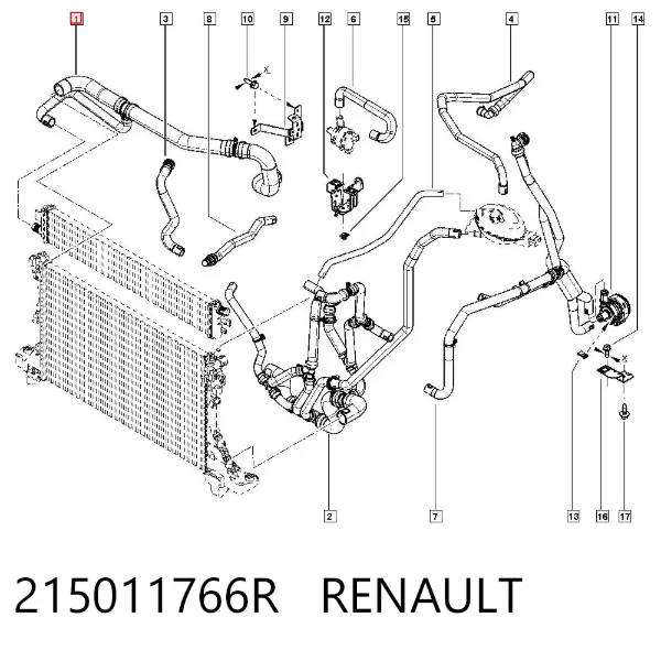 Manguera superior del radiador 215011766R Renault (RVI)