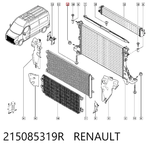 Soporte inferior de fijación del radiador 215085319R Renault (RVI)