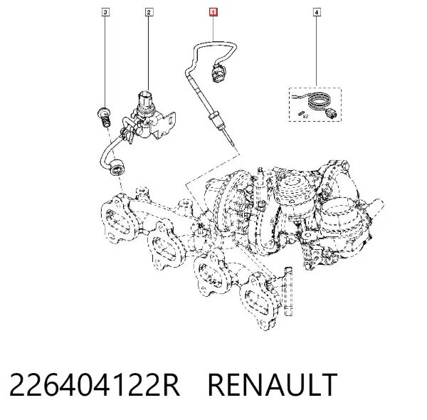 Sensor de temperatura de gases de escape antes de la turbina 226404122R Renault (RVI)