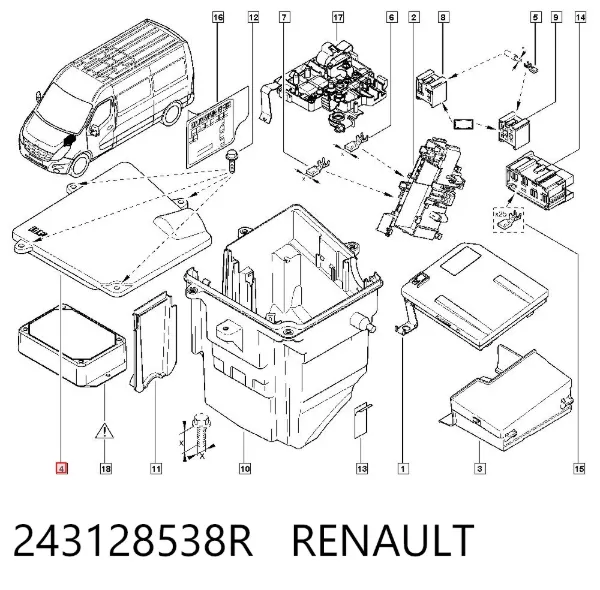 Tapa de la caja de fusibles 243128538R Renault (RVI)