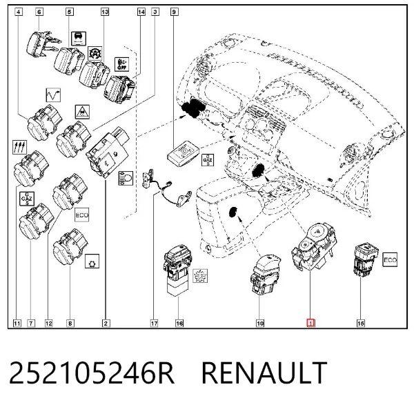 Boton warning 252105246R Renault (RVI)