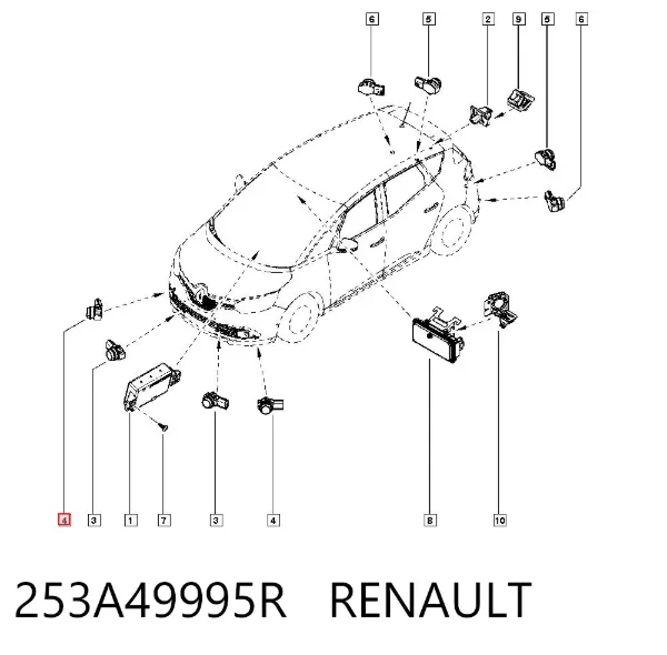 Sensor lateral delantero/trasero de aparcamiento 253A49995R Renault (RVI)