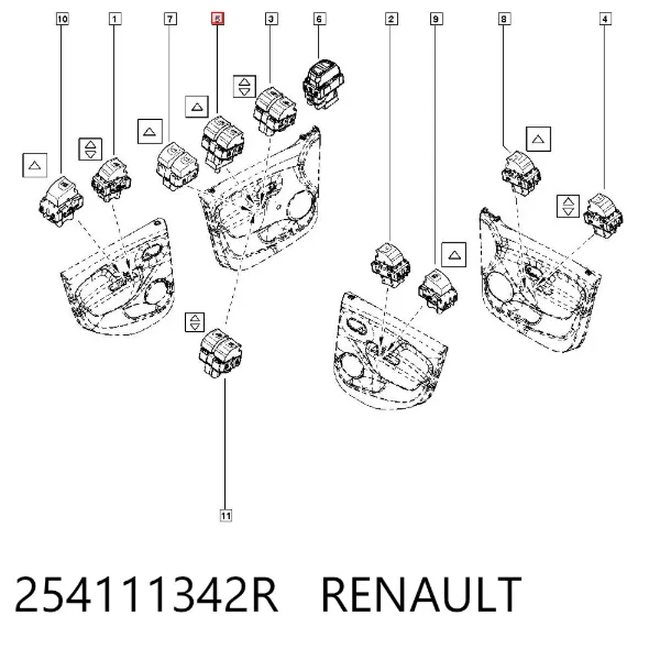 Interruptor de elevalunas delantera izquierda 254111342R Renault (RVI)