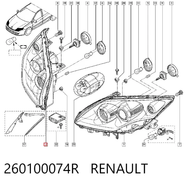 Faro derecho 260100074R Renault (RVI)