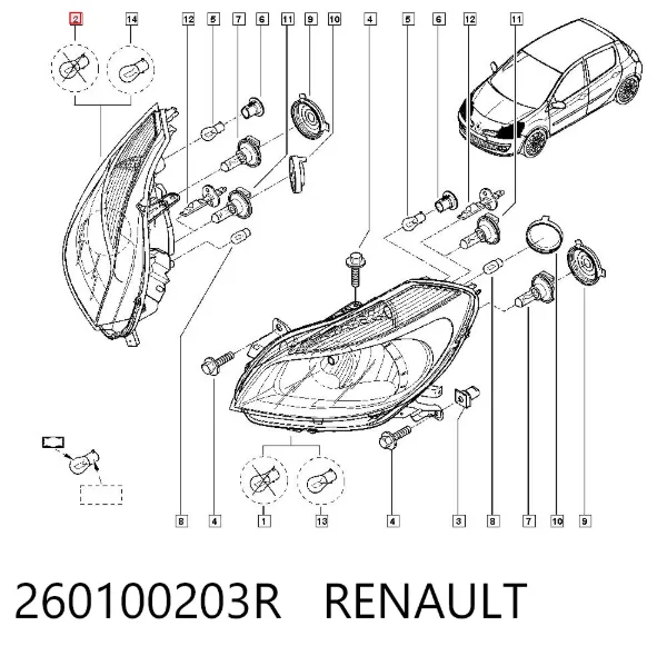 Faro derecho 260100203R Renault (RVI)