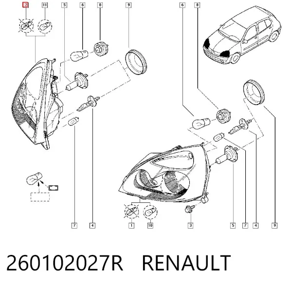 Faro derecho 260102027R Renault (RVI)