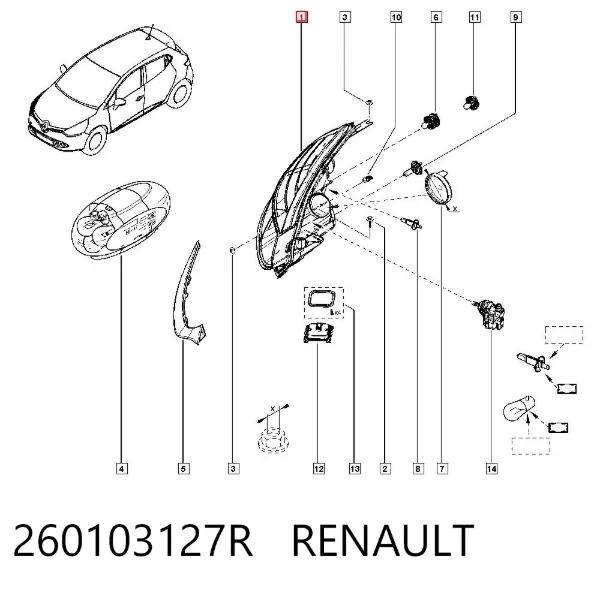 Faro derecho 260103127R Renault (RVI)