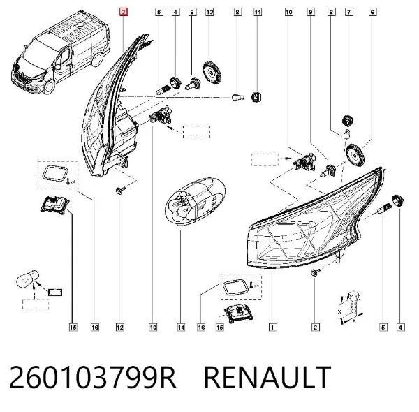 Faro derecho 260103799R Renault (RVI)