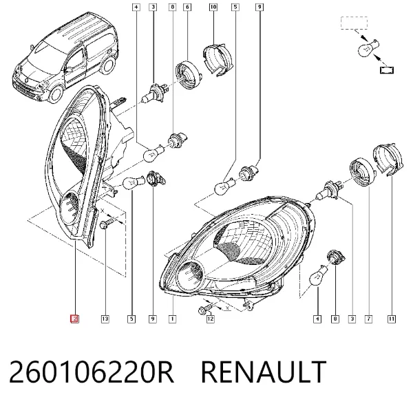 Faro derecho 260106220R Renault (RVI)