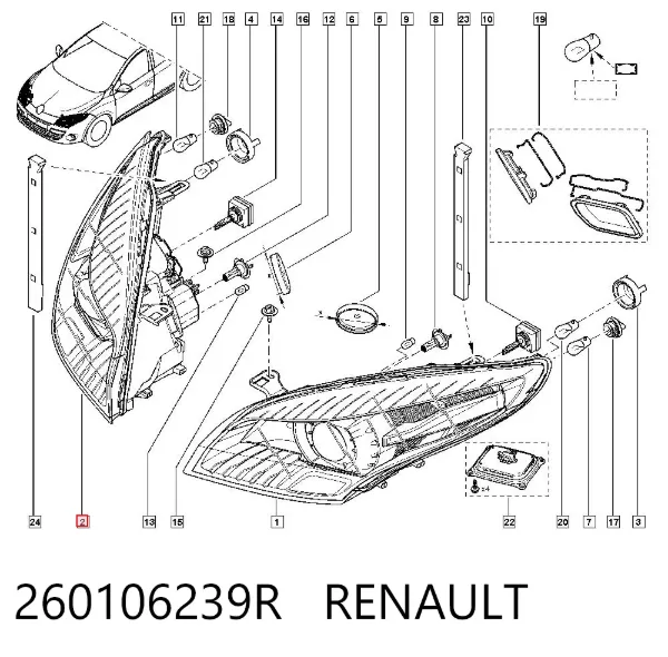 Faro derecho 260106239R Renault (RVI)