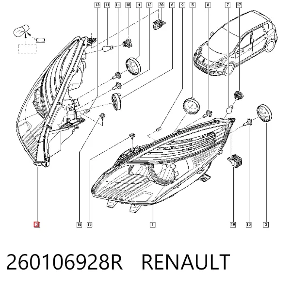Faro derecho 260106928R Renault (RVI)