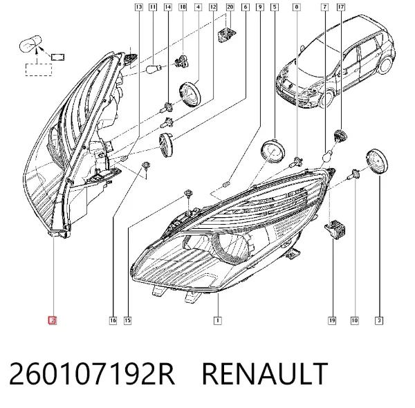 Faro derecho 260107192R Renault (RVI)