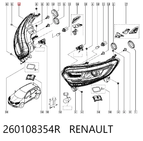 Faro derecho 260108354R Renault (RVI)