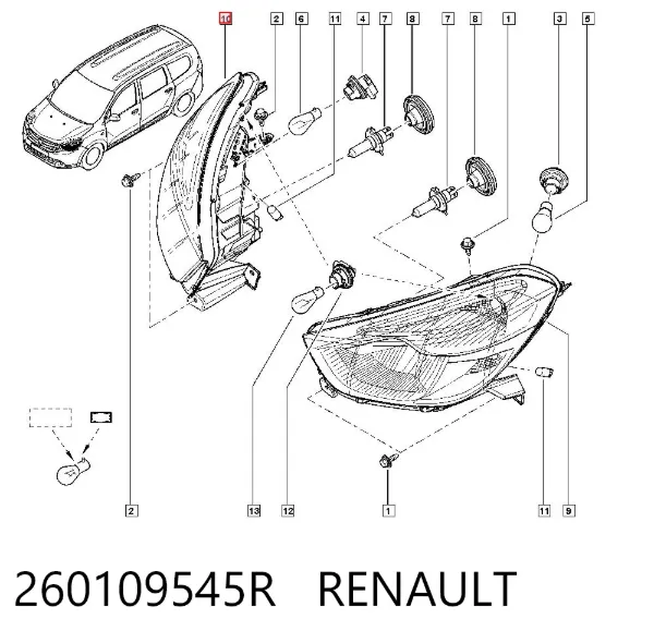 Faro derecho 260109545R Renault (RVI)