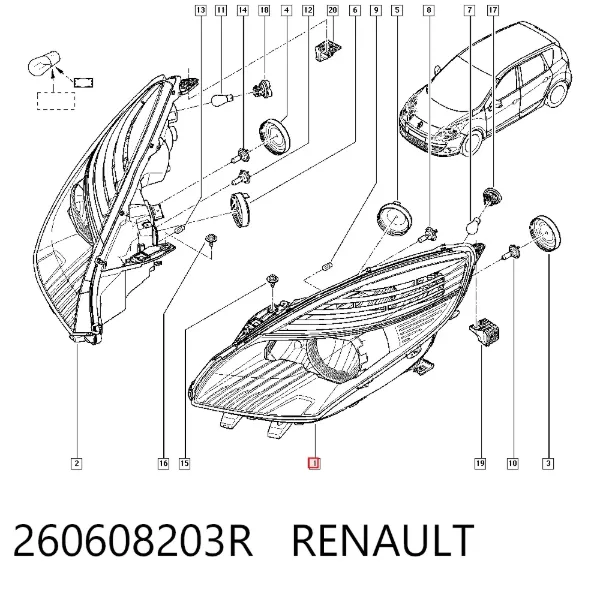 Faro izquierdo 260608203R Renault (RVI)