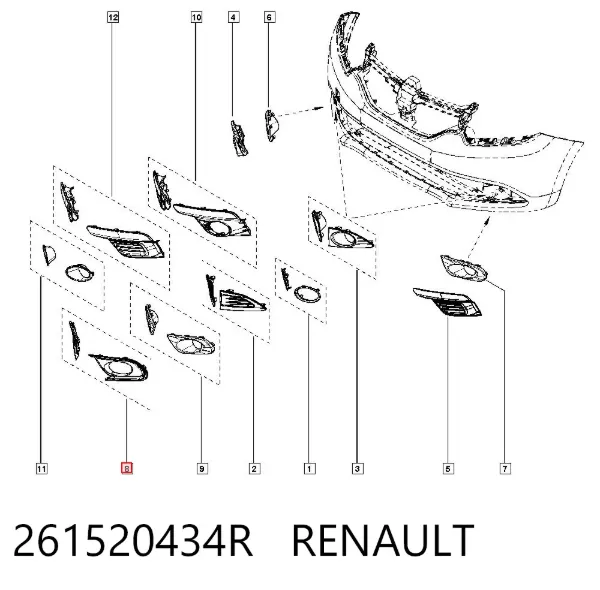 Tapa de rejilla de faro antiniebla del parachoques delantero 261520434R Renault (RVI)