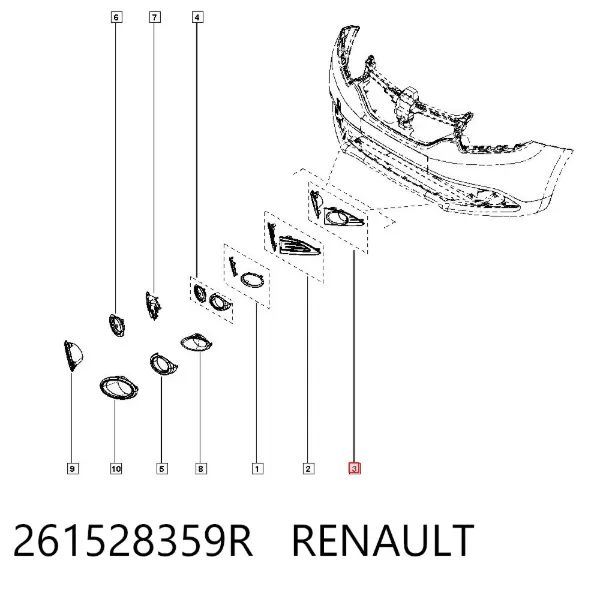 Tapa de rejilla de faro antiniebla del parachoques delantero 261528359R Renault (RVI)