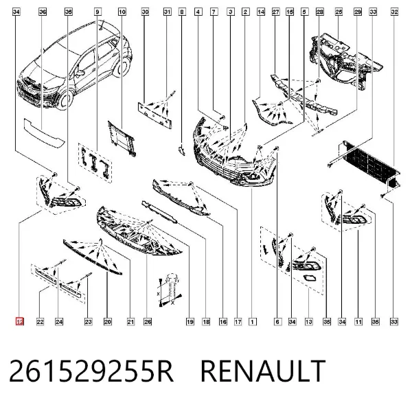 Rejilla derecha del parachoques delantero 261529255R Renault (RVI)
