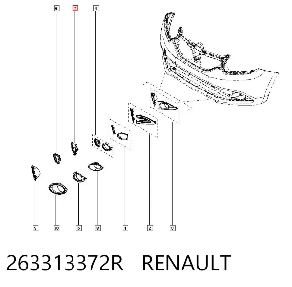 Tapa de rejilla de faro antiniebla delantero derecho 263313372R Renault (RVI)