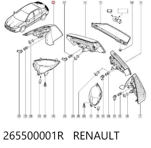 Piloto trasero exterior derecho 265500001R Renault (RVI)