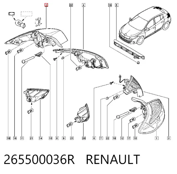 Piloto trasero exterior derecho 265500036R Renault (RVI)