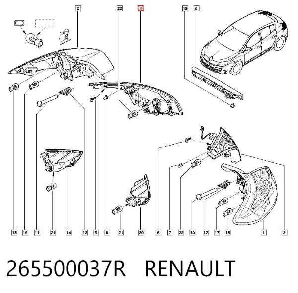 Piloto trasero interior derecho 265500037R Renault (RVI)