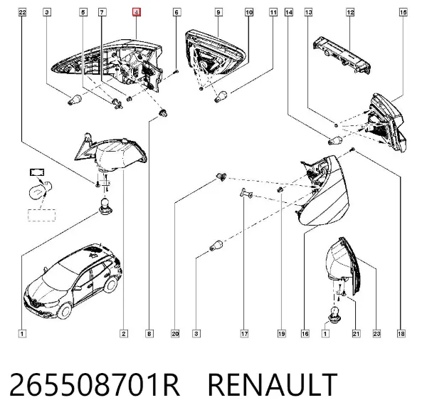 Piloto trasero exterior derecho 265508701R Renault (RVI)