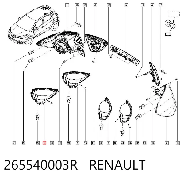 Luz antiniebla trasera derecha 265540003R Renault (RVI)