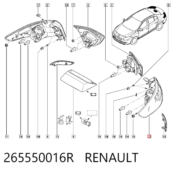 Piloto trasero exterior izquierdo 265550016R Renault (RVI)