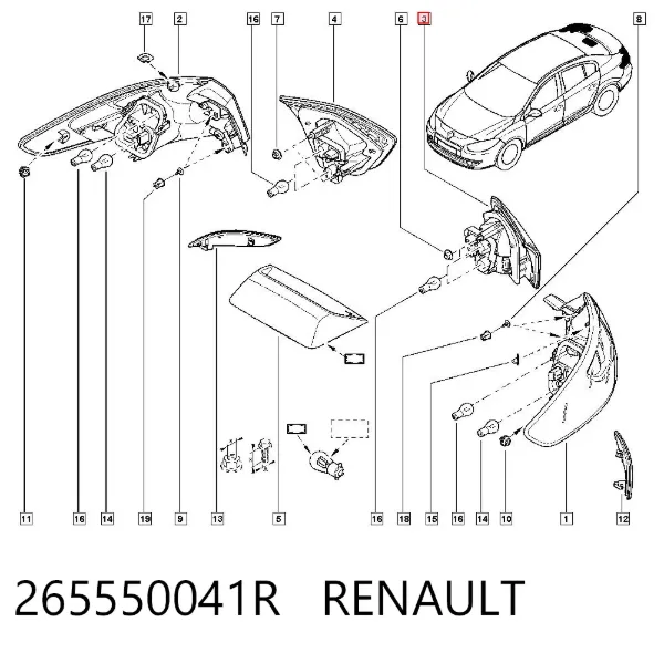 Piloto trasero interior izquierdo 265550041R Renault (RVI)