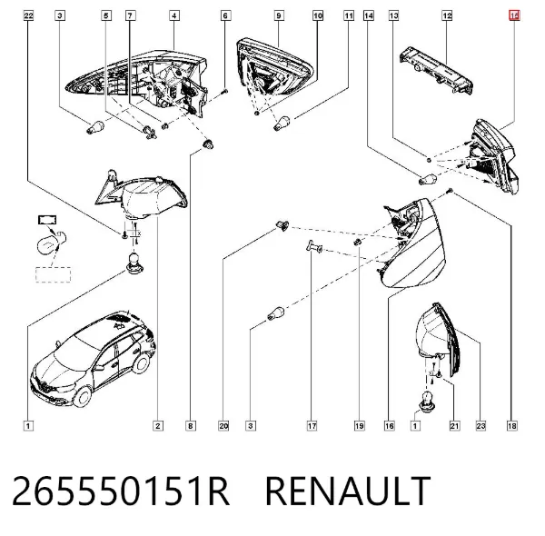 Piloto trasero interior izquierdo 265550151R Renault (RVI)
