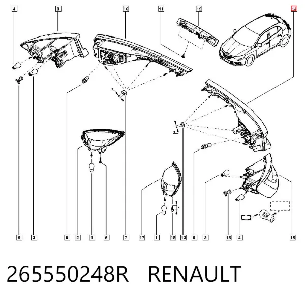 Piloto trasero interior izquierdo 265550248R Renault (RVI)