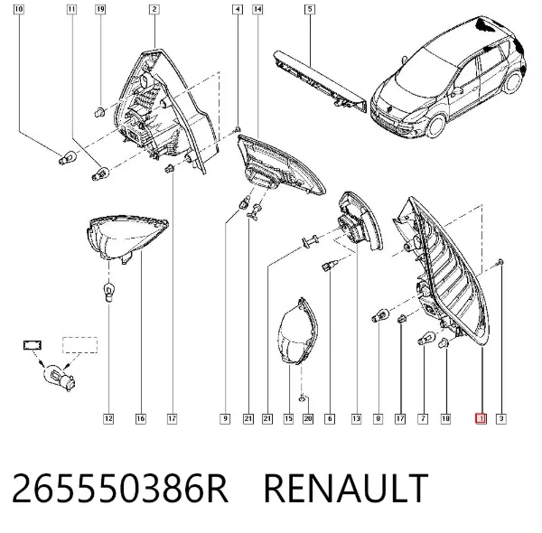 Piloto trasero exterior izquierdo 265550386R Renault (RVI)