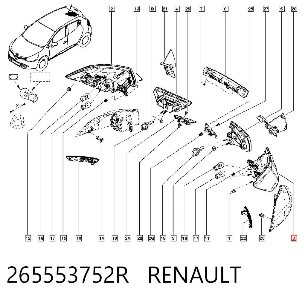 Piloto trasero exterior izquierdo 265553752R Renault (RVI)