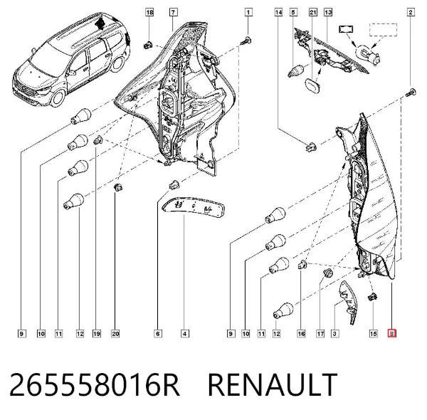Piloto trasero izquierdo 265558016R Renault (RVI)