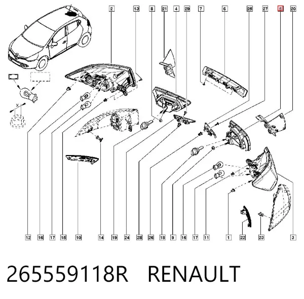 Piloto trasero interior izquierdo 265559118R Renault (RVI)
