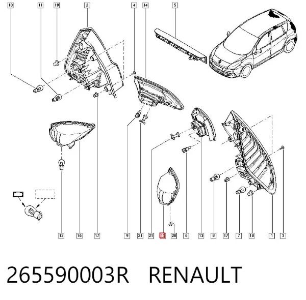Piloto trasero izquierdo de parachoques 265590003R Renault (RVI)