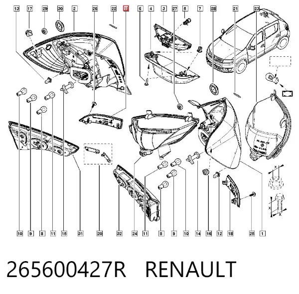 Reflector del parachoques trasero derecho 265600427R Renault (RVI)