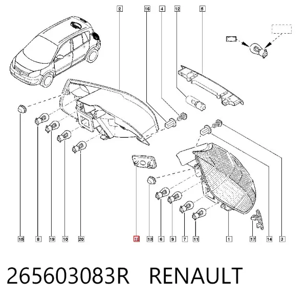 Reflector del parachoques trasero derecho 265603083R Renault (RVI)