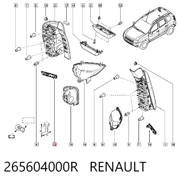 Reflector del parachoques trasero derecho 265604000R Renault (RVI)