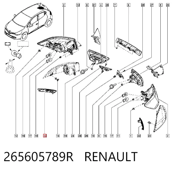 Reflector del parachoques trasero derecho 265605789R Renault (RVI)