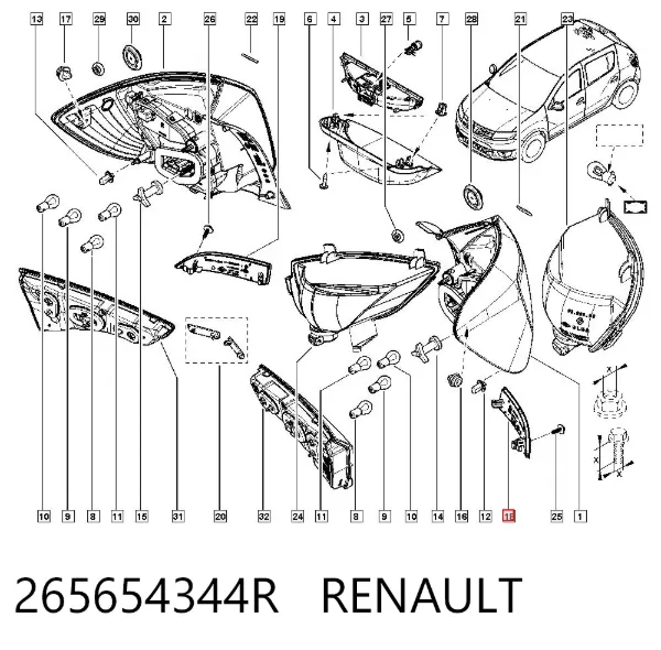 Reflector trasero izquierdo del parachoques 265654344R Renault (RVI)