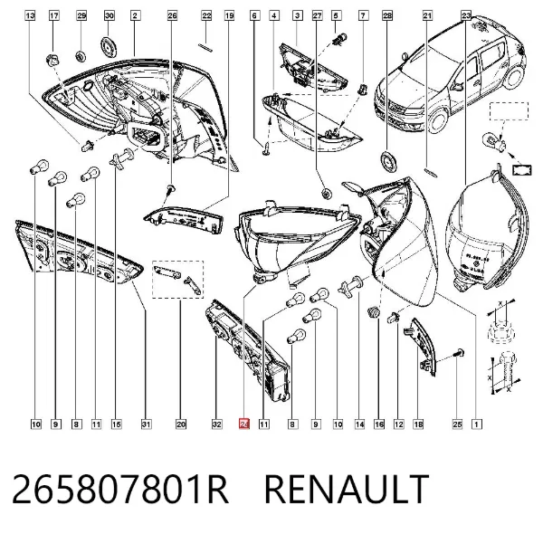 Luz antiniebla trasera derecha 265807801R Renault (RVI)