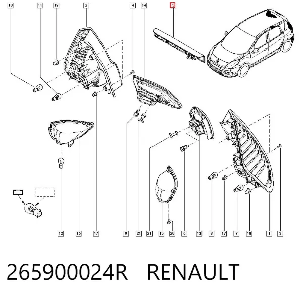 Tercera luz de freno 265900024R Renault (RVI)