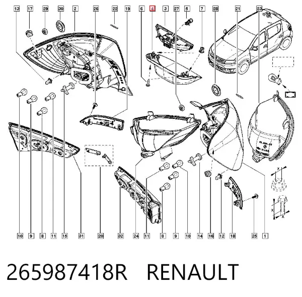 Cubierta para luz trasera 265987418R Renault (RVI)